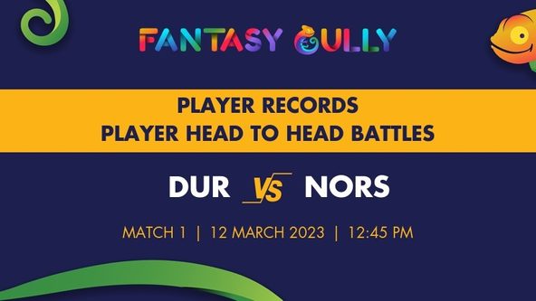 DUR vs NORS player battle, player records and player head to head records for Match 1, Durham and Glamorgan in Zimbabwe One Day matches, 2023