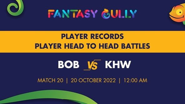 BOB vs KHW player battle, player records and player head to head records for Match 20, Oman D10 League 2022