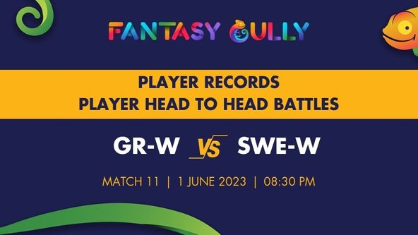 GR-W vs SWE-W player battle, player records and player head to head records for Match 11, ICC Women's World Twenty20 Europe Qualifier Division Two 2023