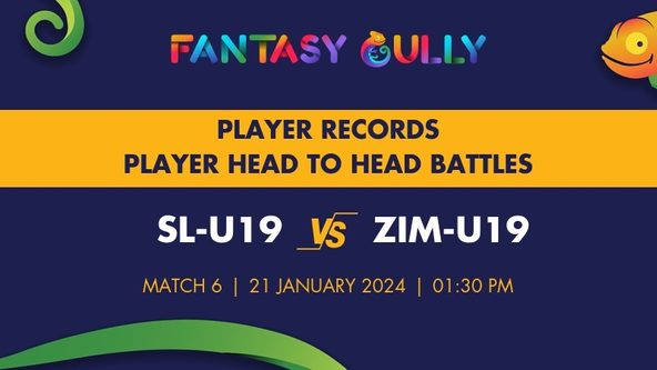 SL-U19 vs ZIM-U19 player battle, player records and player head to head records for Match 6, ICC Under-19 Cricket World Cup 2024