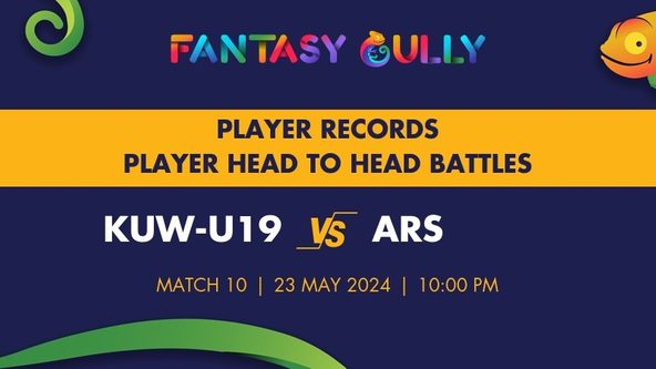 KUW-U19 vs ARS player battle, player records and player head to head records for Match 10, KCC T20 Elite Cup 3rd Edition 2024