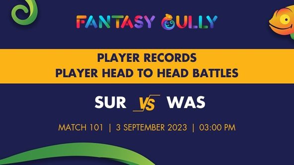 SUR vs WAS player battle, player records and player head to head records for Match 101, County Championship 2023