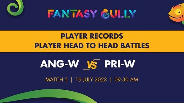 ANG-W vs PRI-W player battle, player records and player head to head records for Match 5, Pondicherry Women T20 Tournament 2023